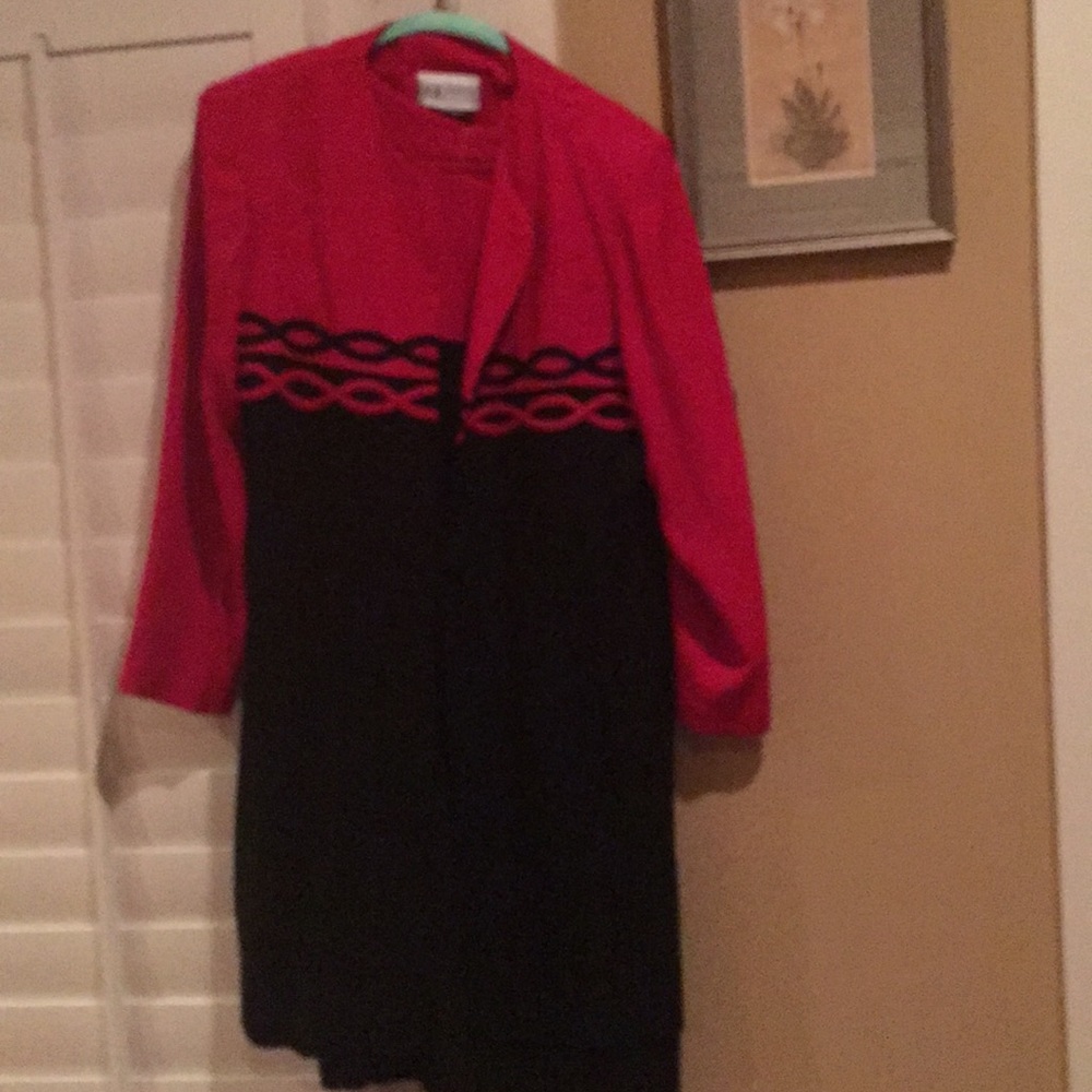 Size 14p Red & Black Dress & Long Jacket
